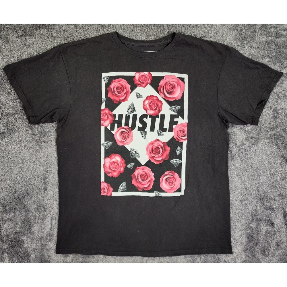 Well Worn Shirt Mens Large Black Hustle Roses Graphic Cotton Tagless Crewneck